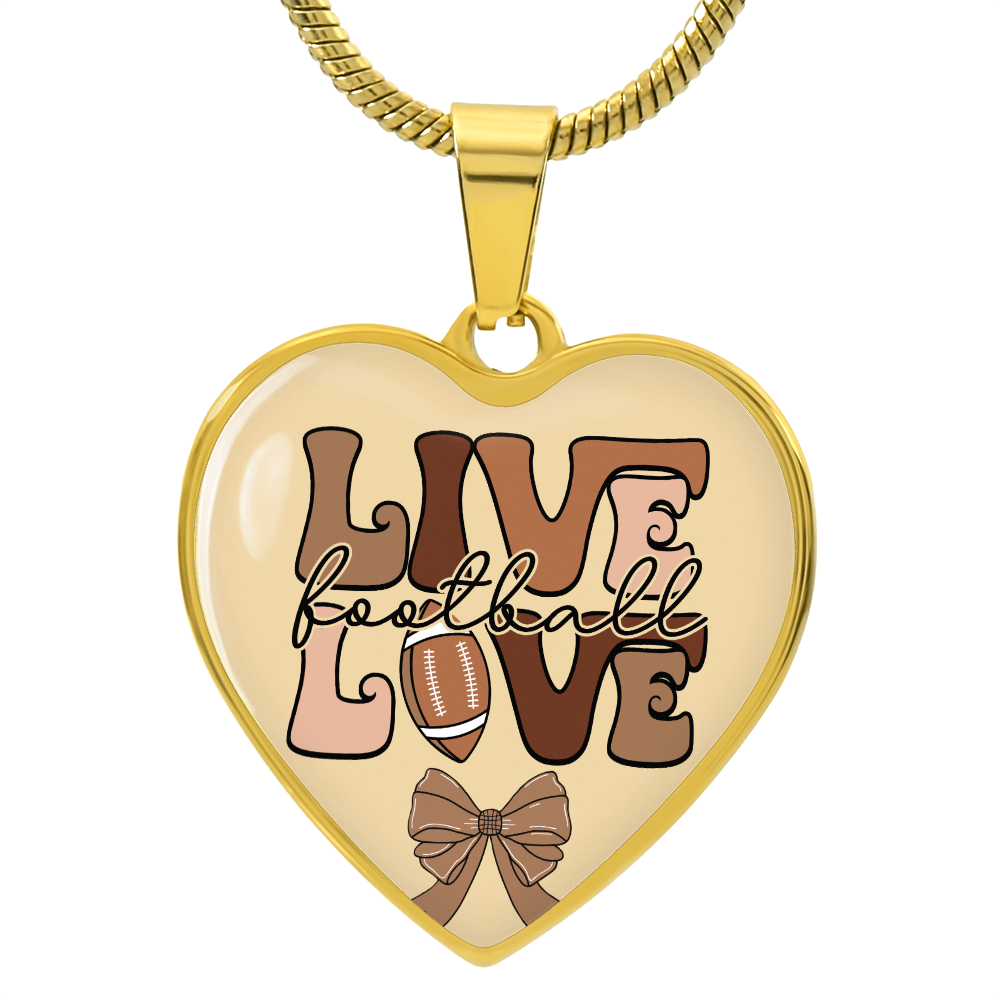Live Love Football Heart Shaped Graphic Necklace