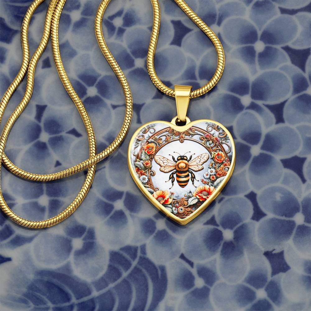 Honey Bee Heart Shaped Pendant and Necklace