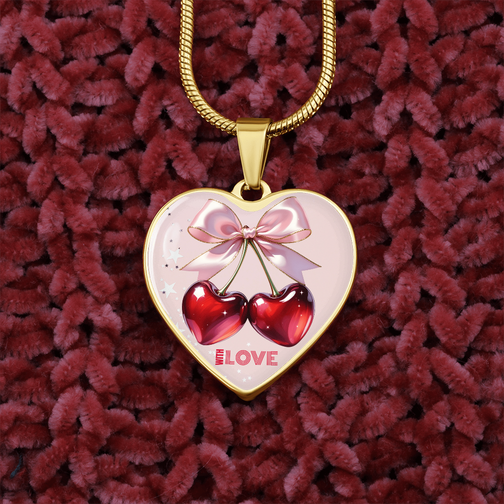 With Love Red Cherries Heart Shaped Graphic Necklace