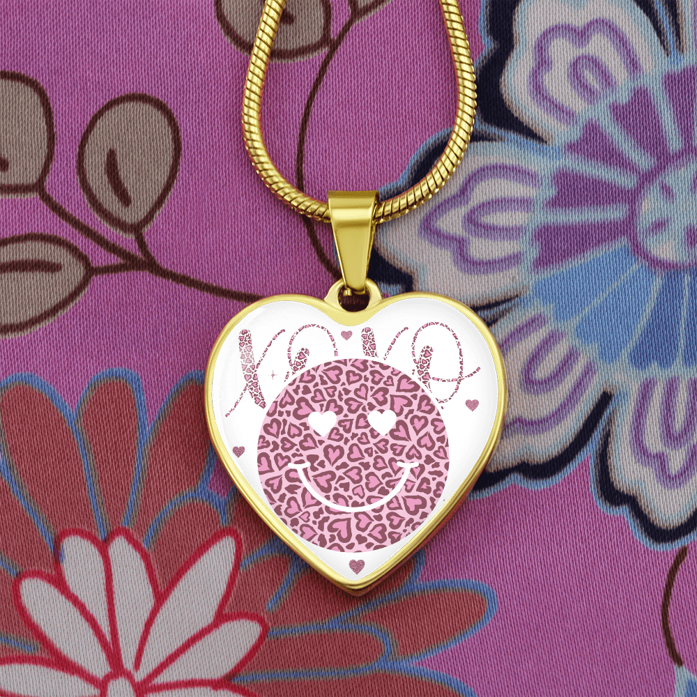 Happy Face XO's Pink Love Heart Shaped Graphic Necklace