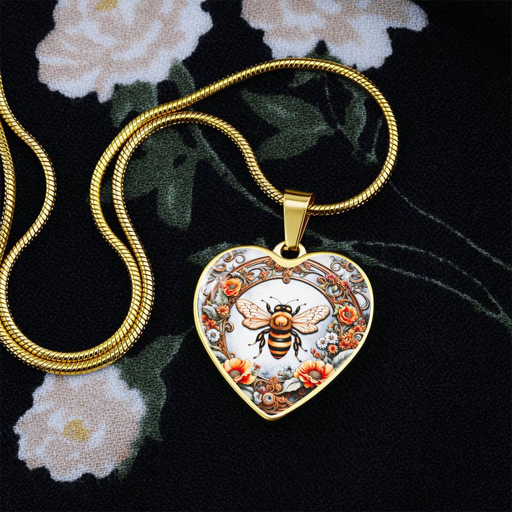 Honey Bee Heart Shaped Pendant and Necklace