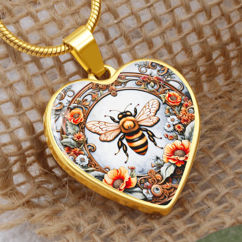 Honey Bee Heart Shaped Pendant and Necklace