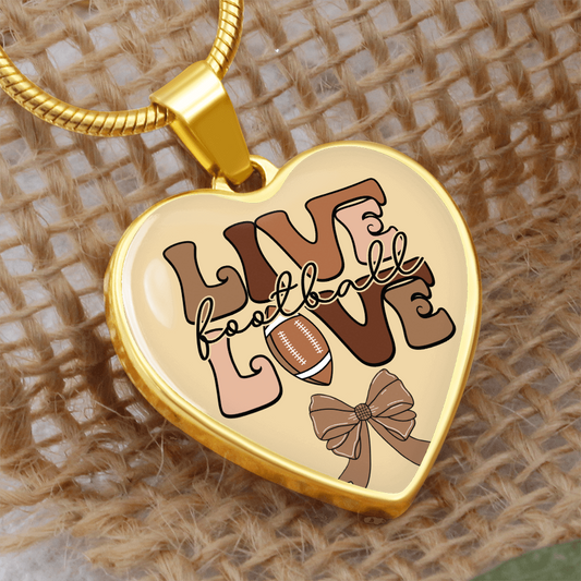 Live Love Football Sport Heart Shaped Graphic Necklace