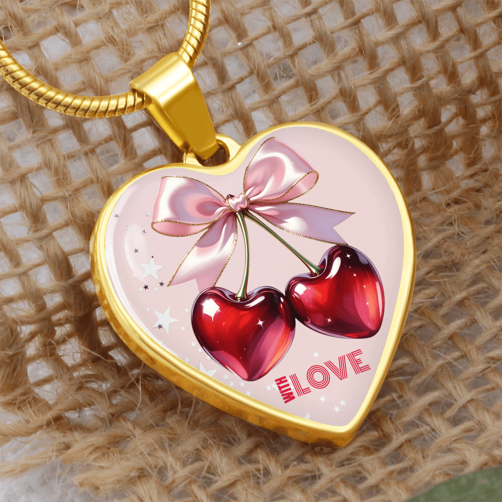 With Love Red Cherries Heart Shaped Graphic Necklace