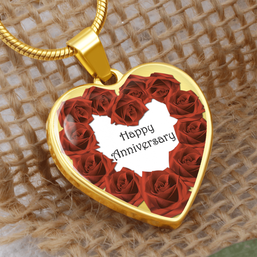 Heart Shaped Red Roses Happy Anniversary Graphic Necklace