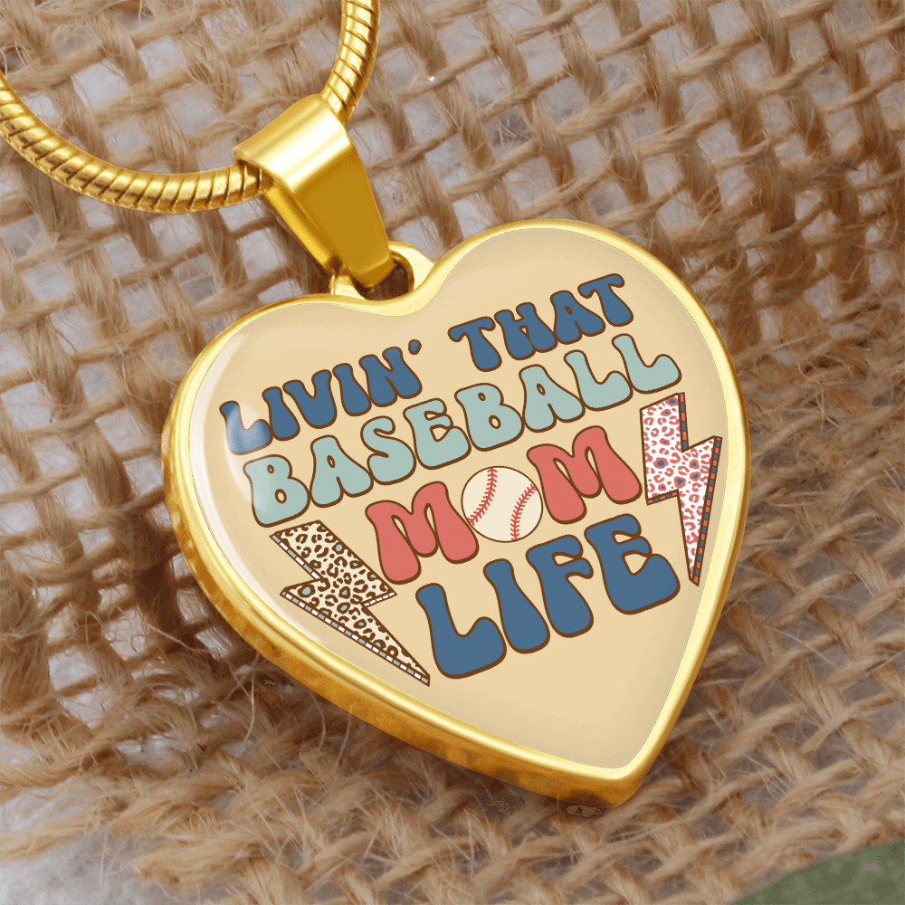 Livin' that Baseball Mom Life Heart Shaped Graphic Necklace