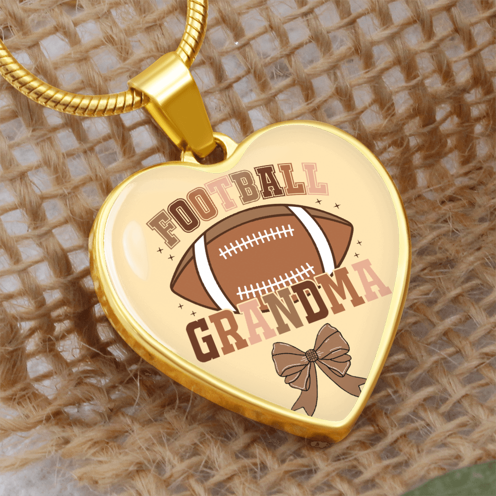 Football Grandma Heart Shaped Graphic Necklace