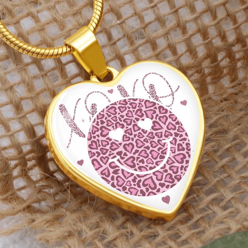 Happy Face XO's Pink Love Heart Shaped Graphic Necklace