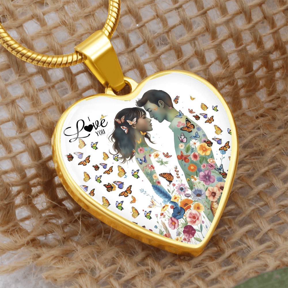I Love You Couple in Love Heart Shaped Graphic Necklace