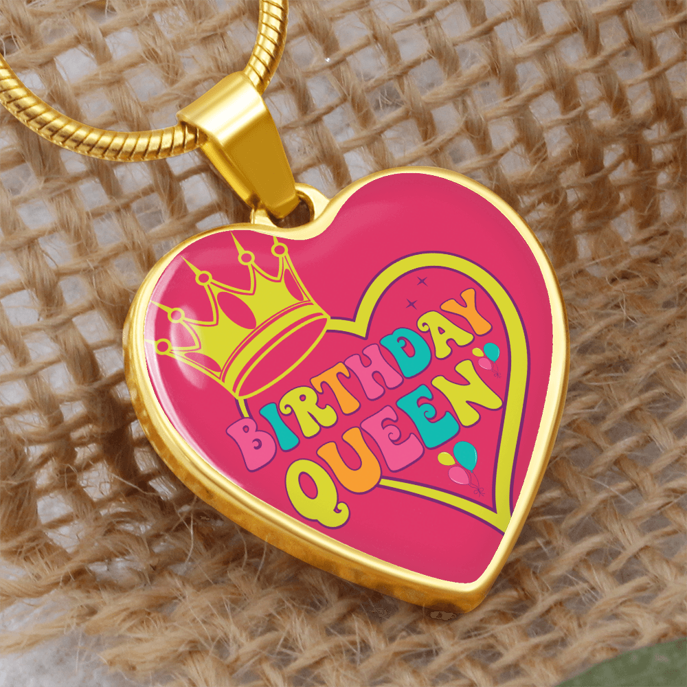 Hot Pink Birthday Queen Heart Shaped Graphic Necklace
