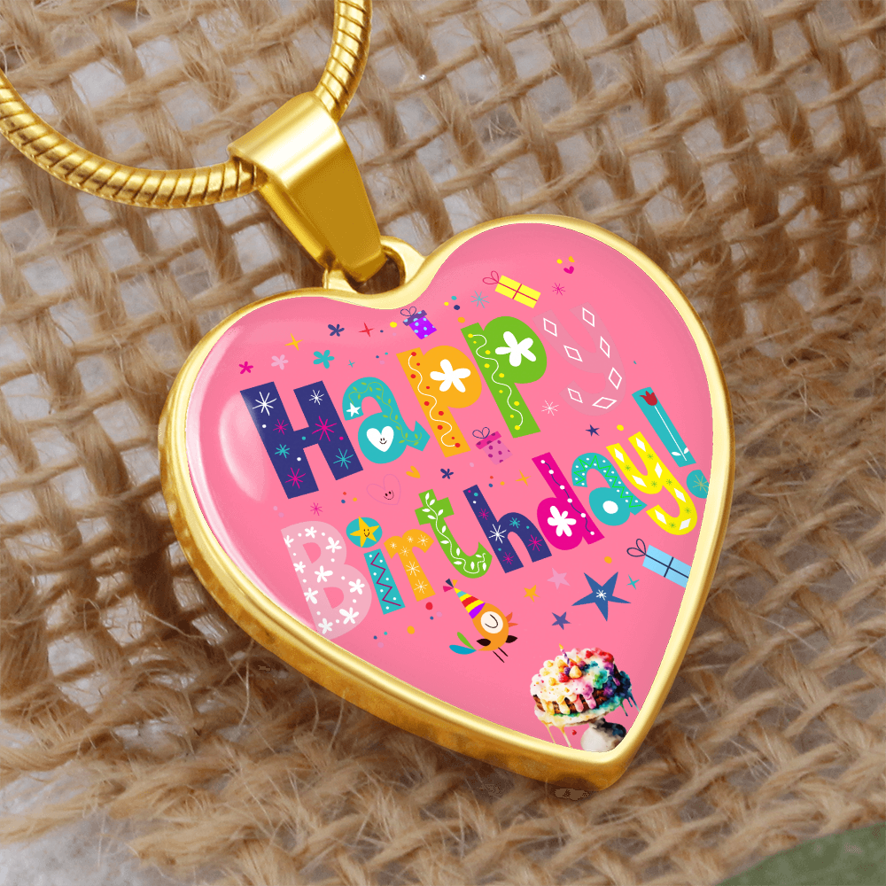Heart Shaped Colorful Happy Birthday Graphic Necklace