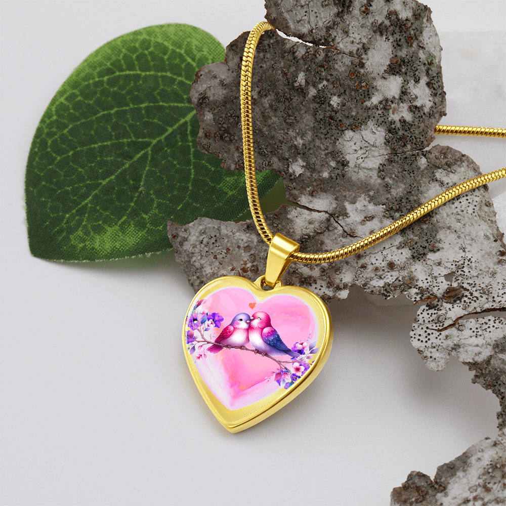 Love Birds on Heart-shaped Graphic Luxury Necklace