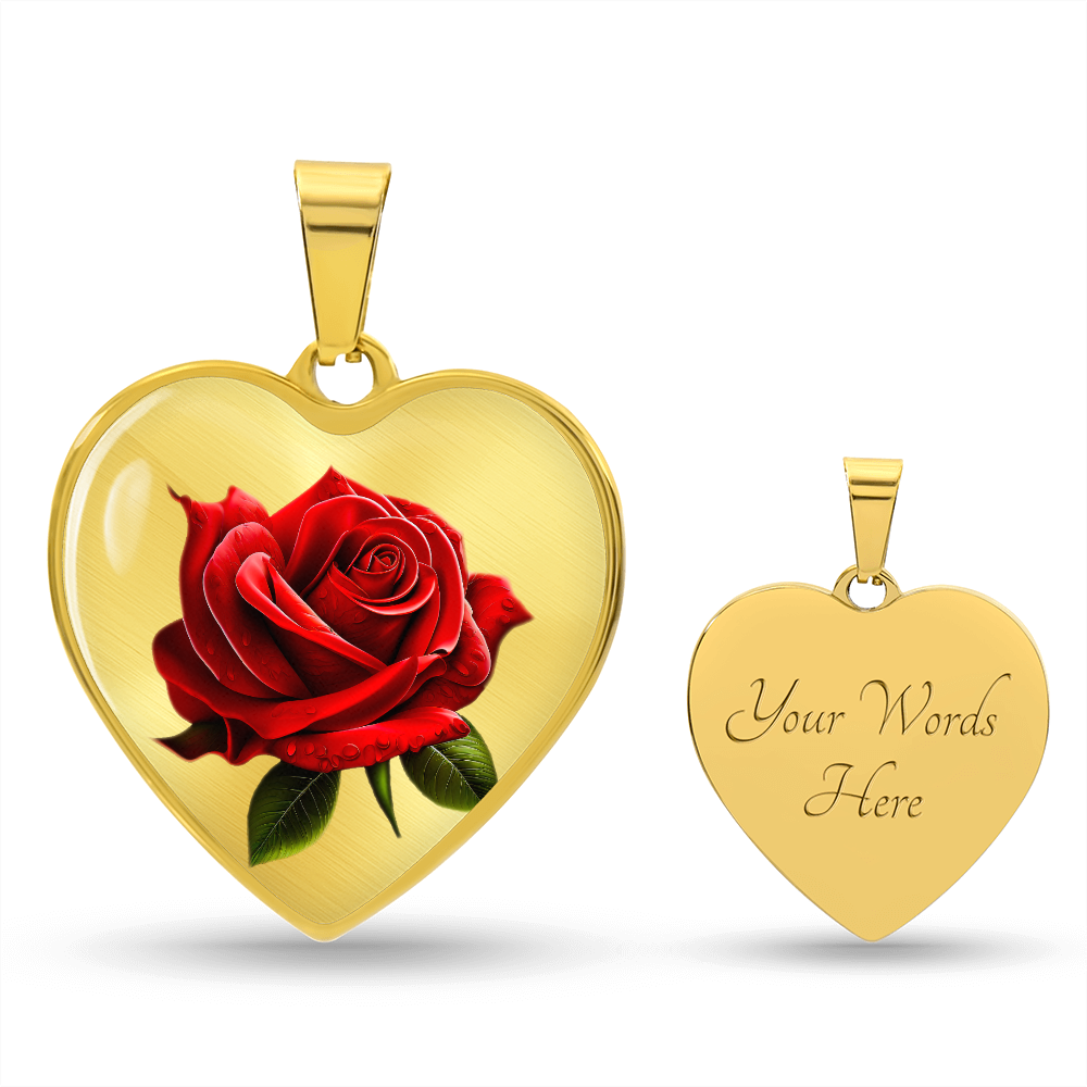 Heart Shaped Red Rose Graphic Pendant & Necklace