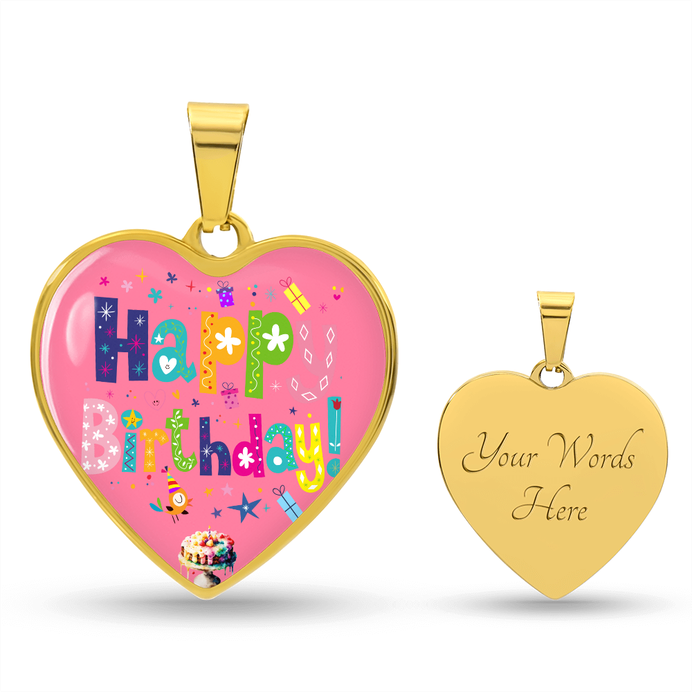 Heart Shaped Colorful Happy Birthday Graphic Necklace