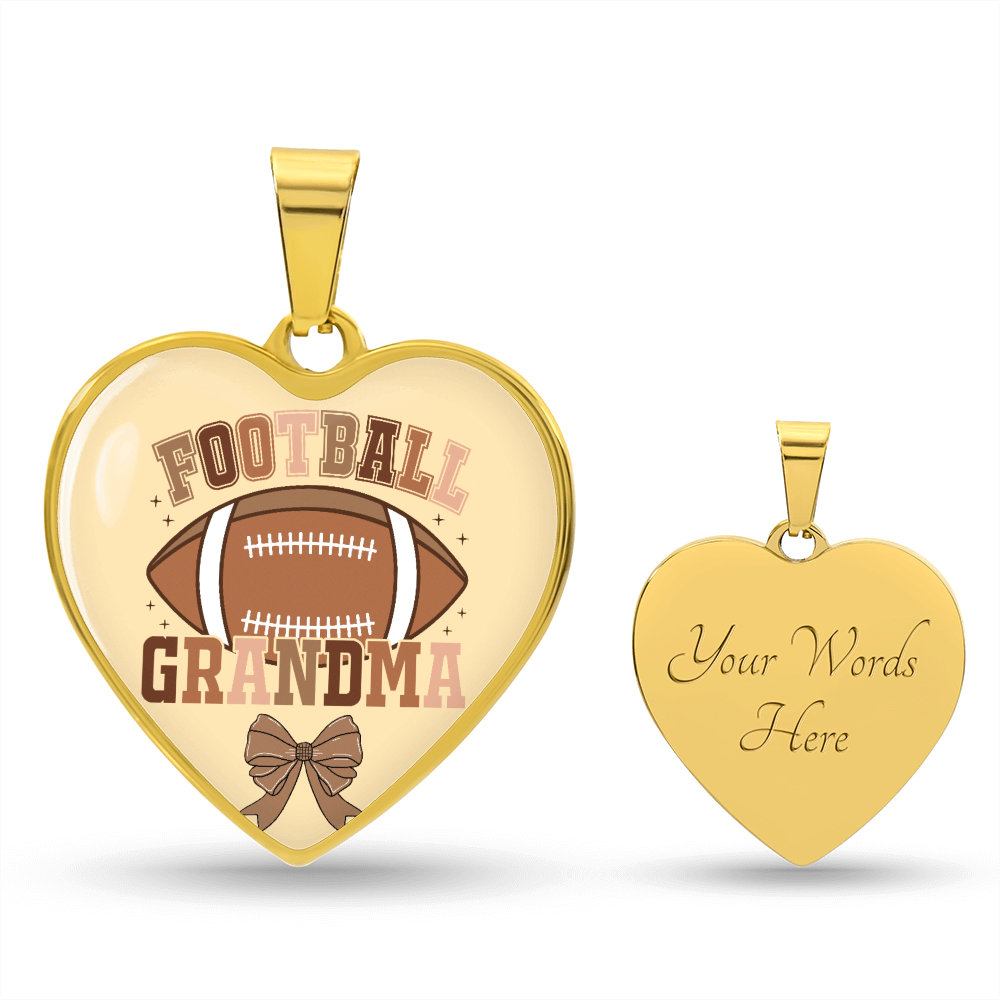Football Grandma Heart Shaped Graphic Necklace