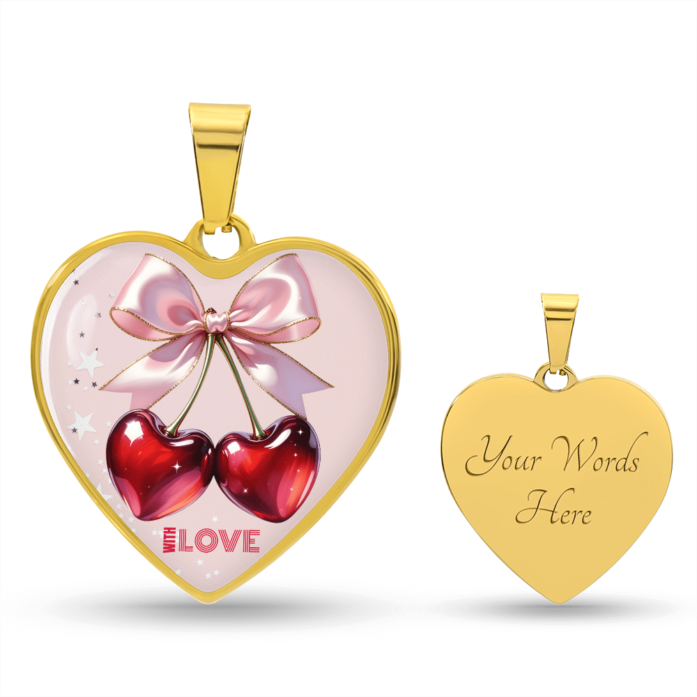 With Love Red Cherries Heart Shaped Graphic Necklace