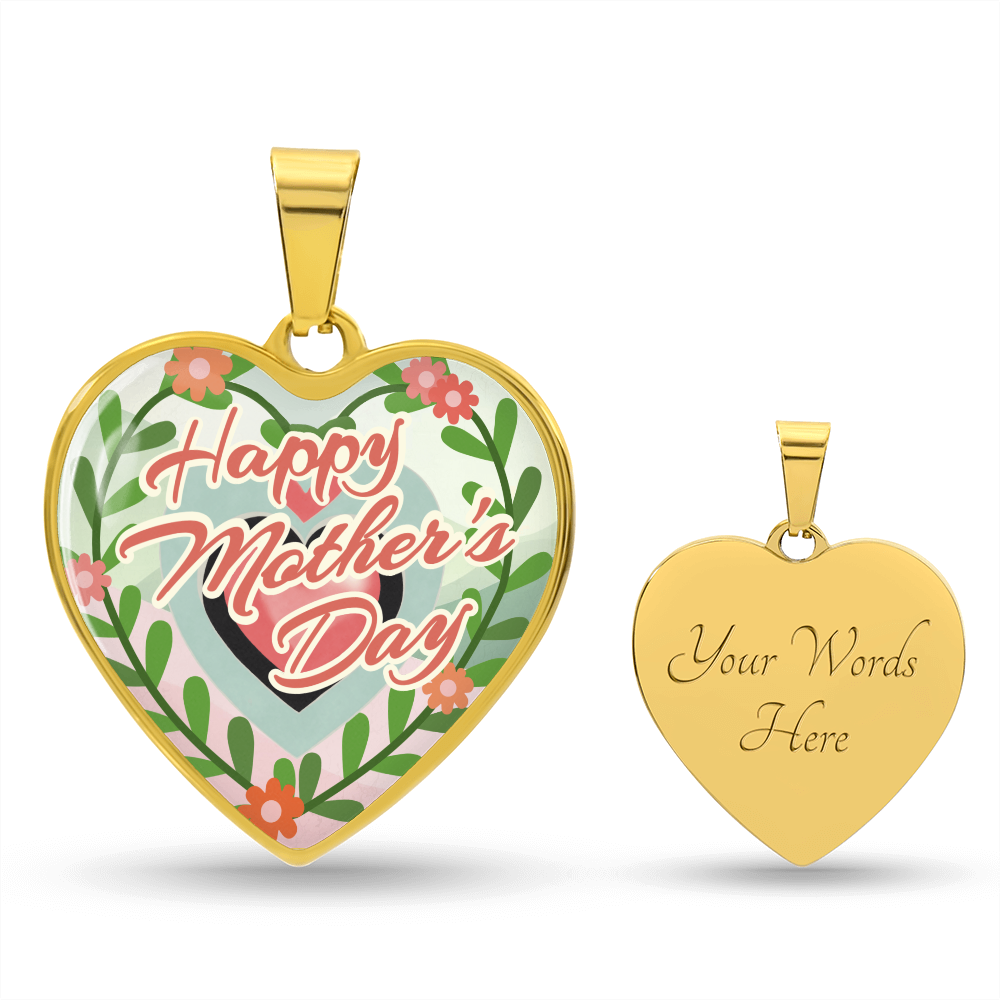 Happy Mother's Day Floral Heart Shaped Graphic Necklace
