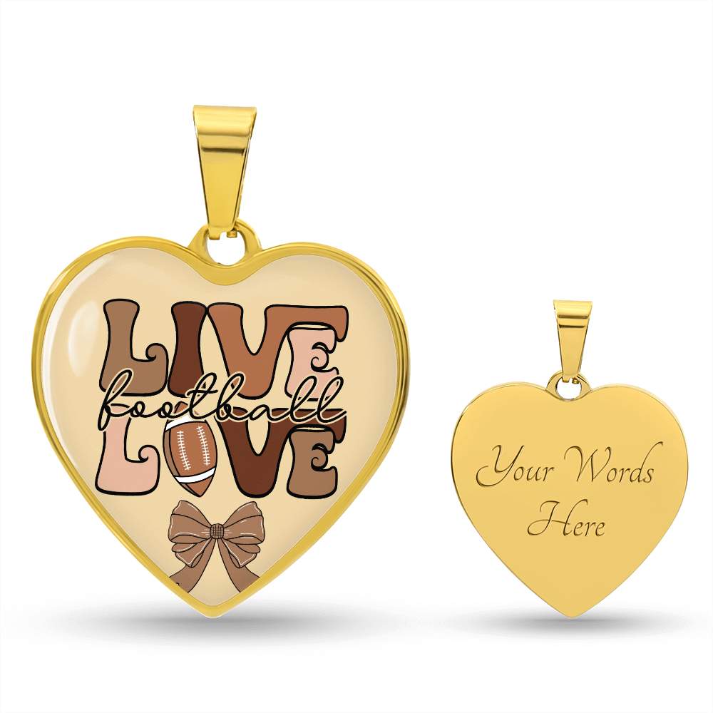 Live Love Football Heart Shaped Graphic Necklace