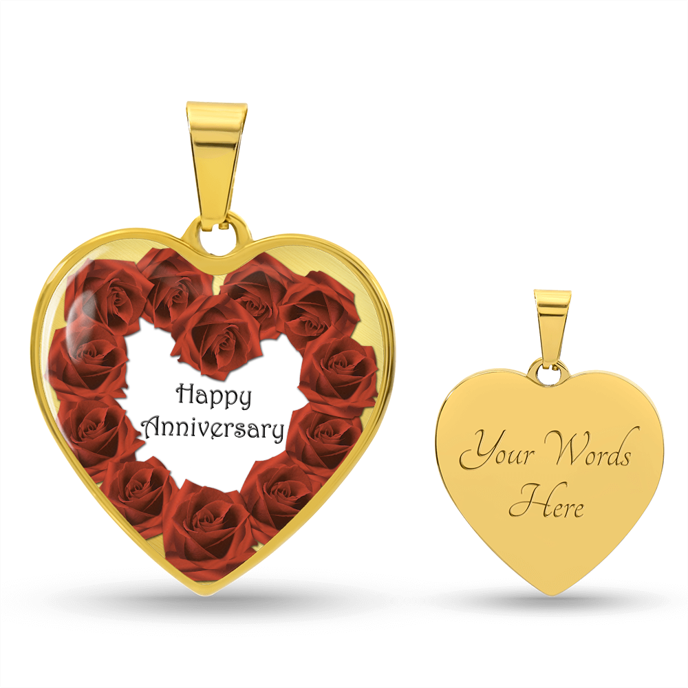 Heart Shaped Red Roses Happy Anniversary Graphic Necklace