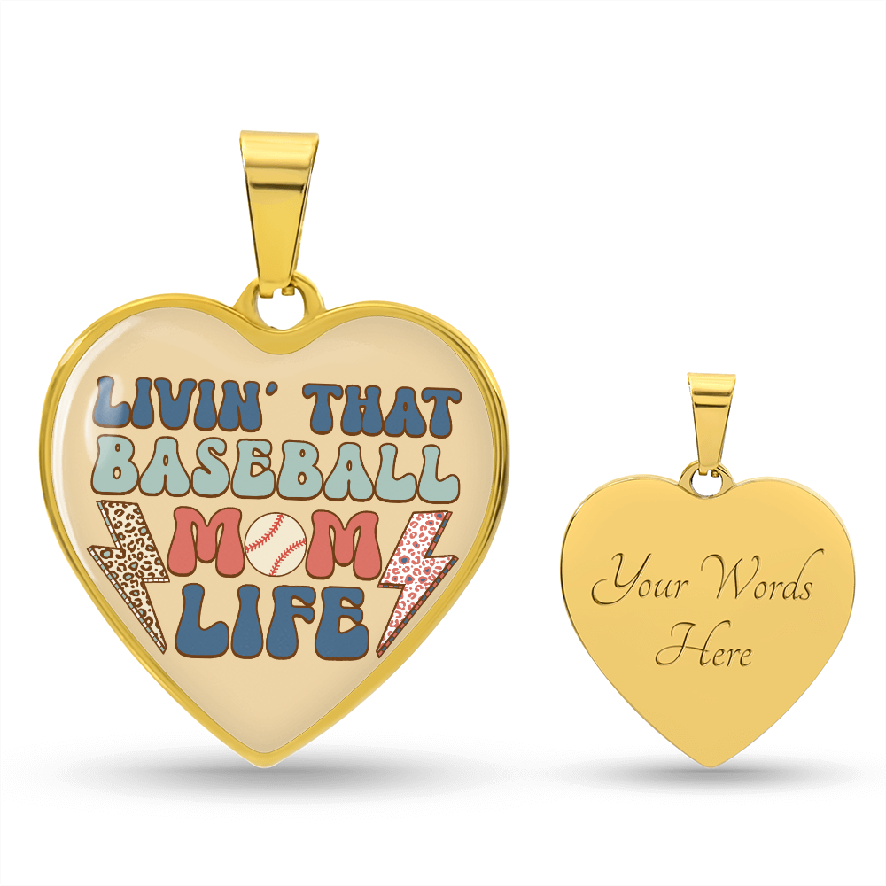 Livin' that Baseball Mom Life Heart Shaped Graphic Necklace