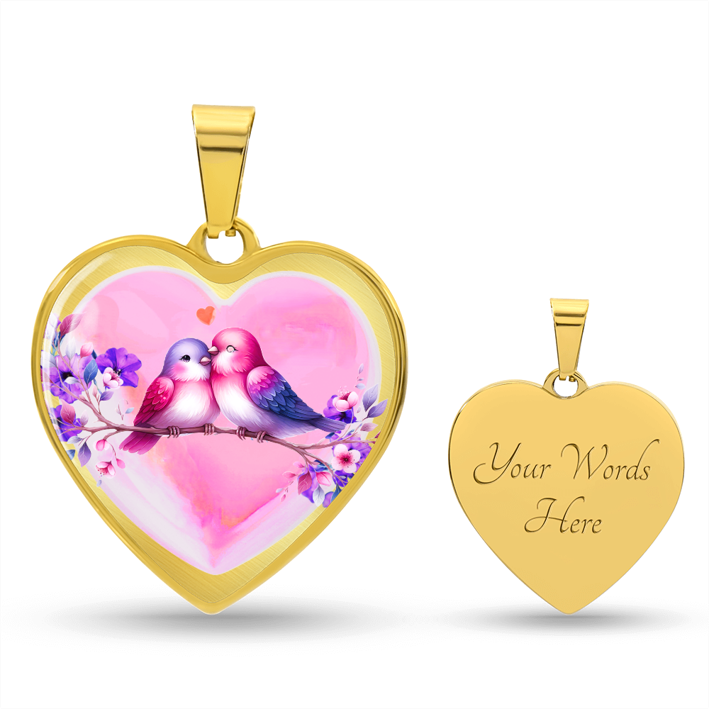 Love Birds on Heart-shaped Graphic Luxury Necklace