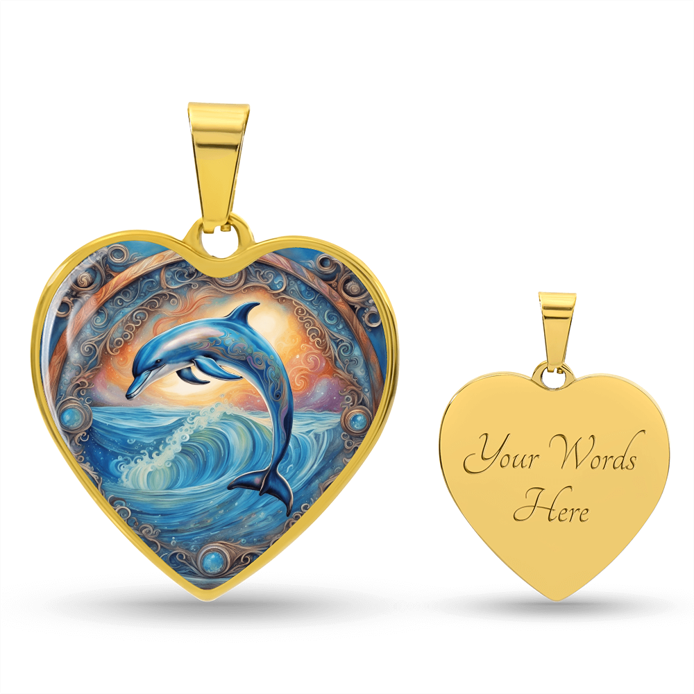 Playful Dolphin Heart Shaped Pendant and Necklace