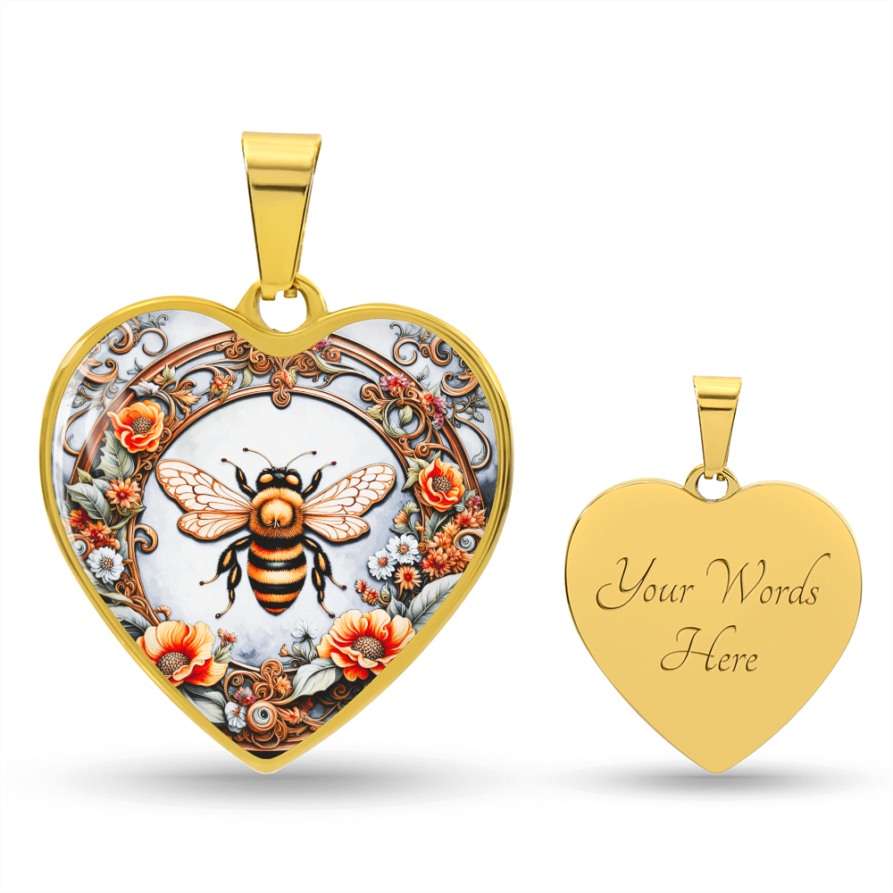 Honey Bee Heart Shaped Pendant and Necklace