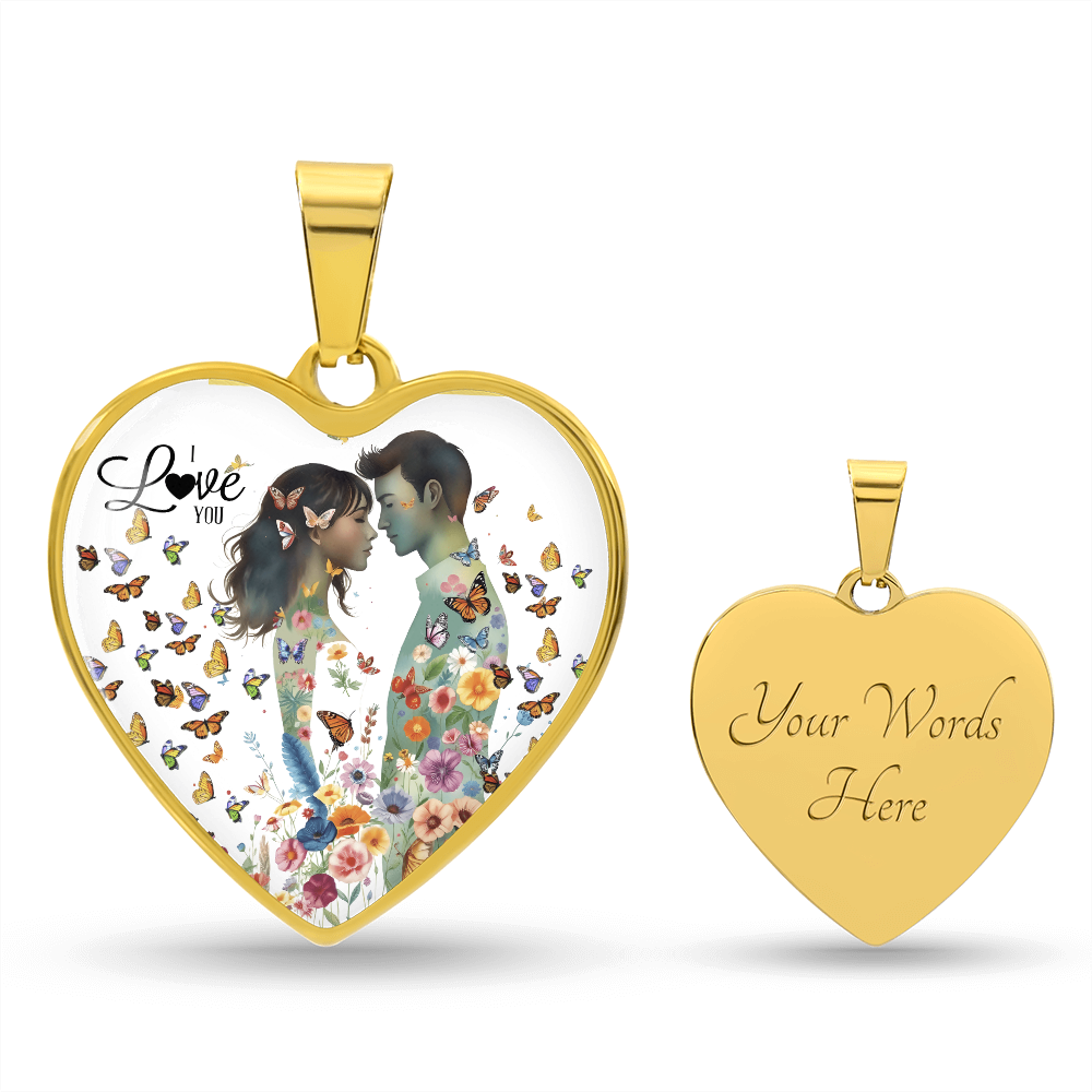 I Love You Couple in Love Heart Shaped Graphic Necklace