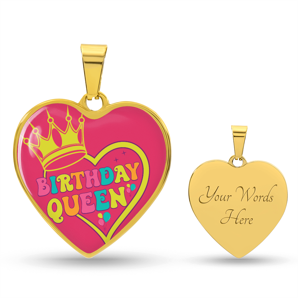 Hot Pink Birthday Queen Heart Shaped Graphic Necklace