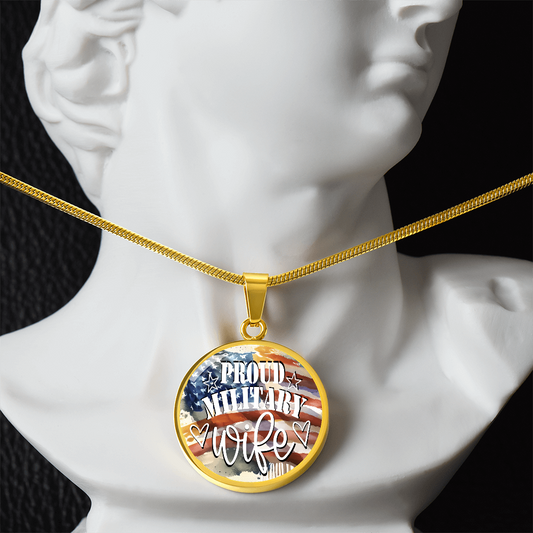 United States Proud Military Wife Graphic Round Necklace