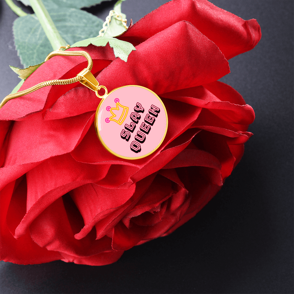 Slay Queen Pink Graphic Round Necklace