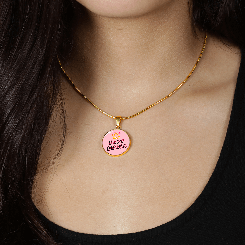Slay Queen Pink Graphic Round Necklace