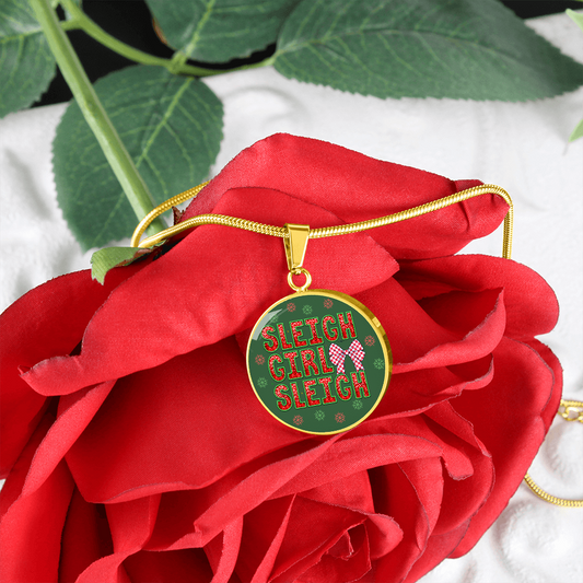 Sleigh Girl Sleigh Christmas Circle Graphic Necklace