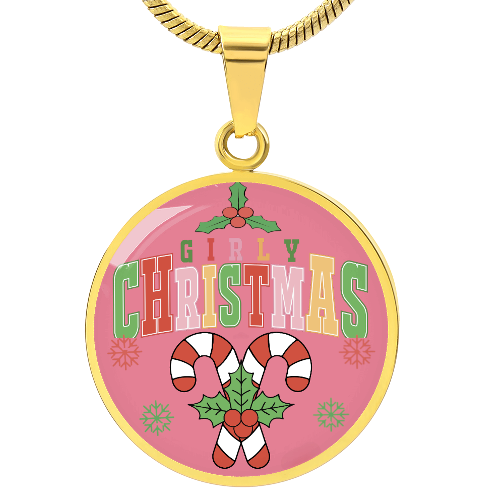 Girly Christmas with Candy Canes Circle Graphic Necklace