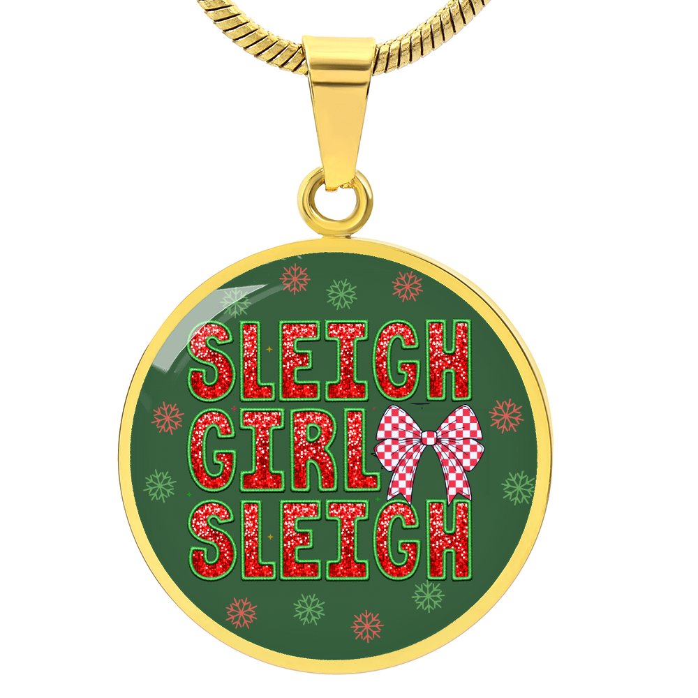 Sleigh Girl Sleigh Christmas Circle Graphic Necklace