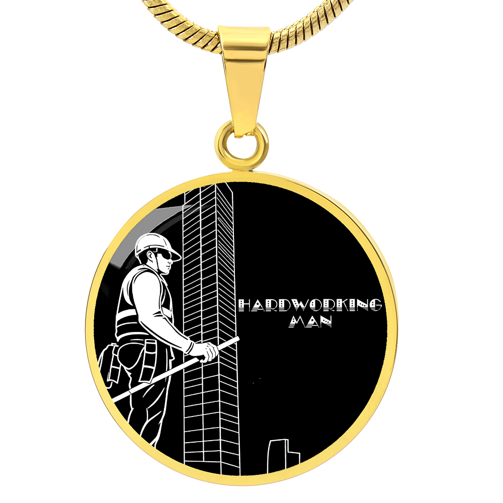 Hardworking Man Construction Worker Graphic Round Necklace