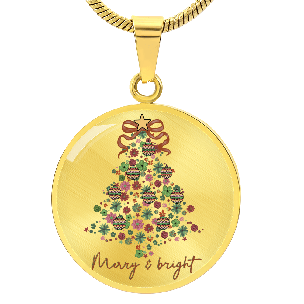 Christmas Merry & Bright Round Luxury Graphic Necklace