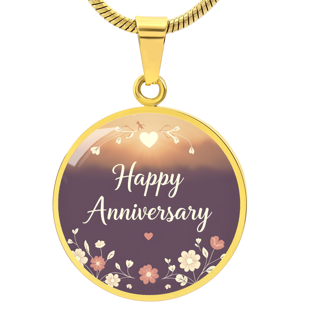 Happy Anniversary with Flowers Round Graphic Necklace