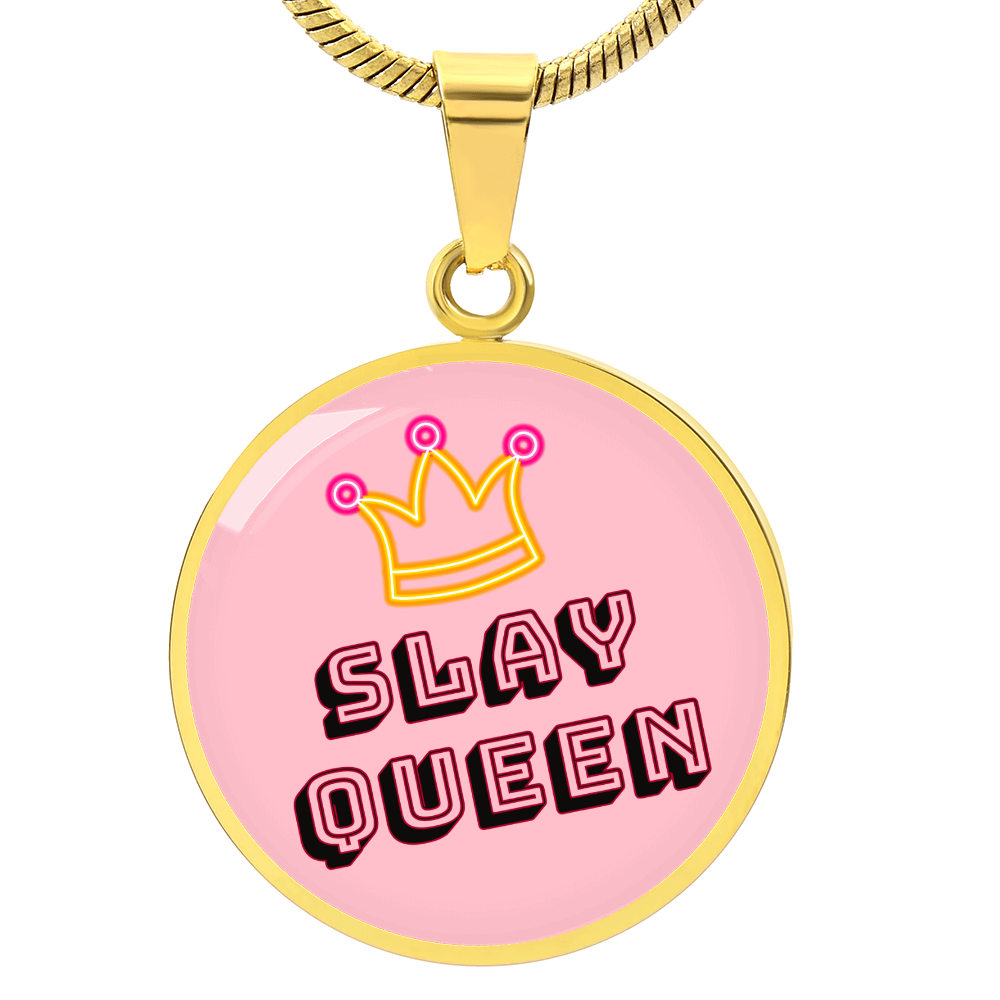 Slay Queen Pink Graphic Round Necklace