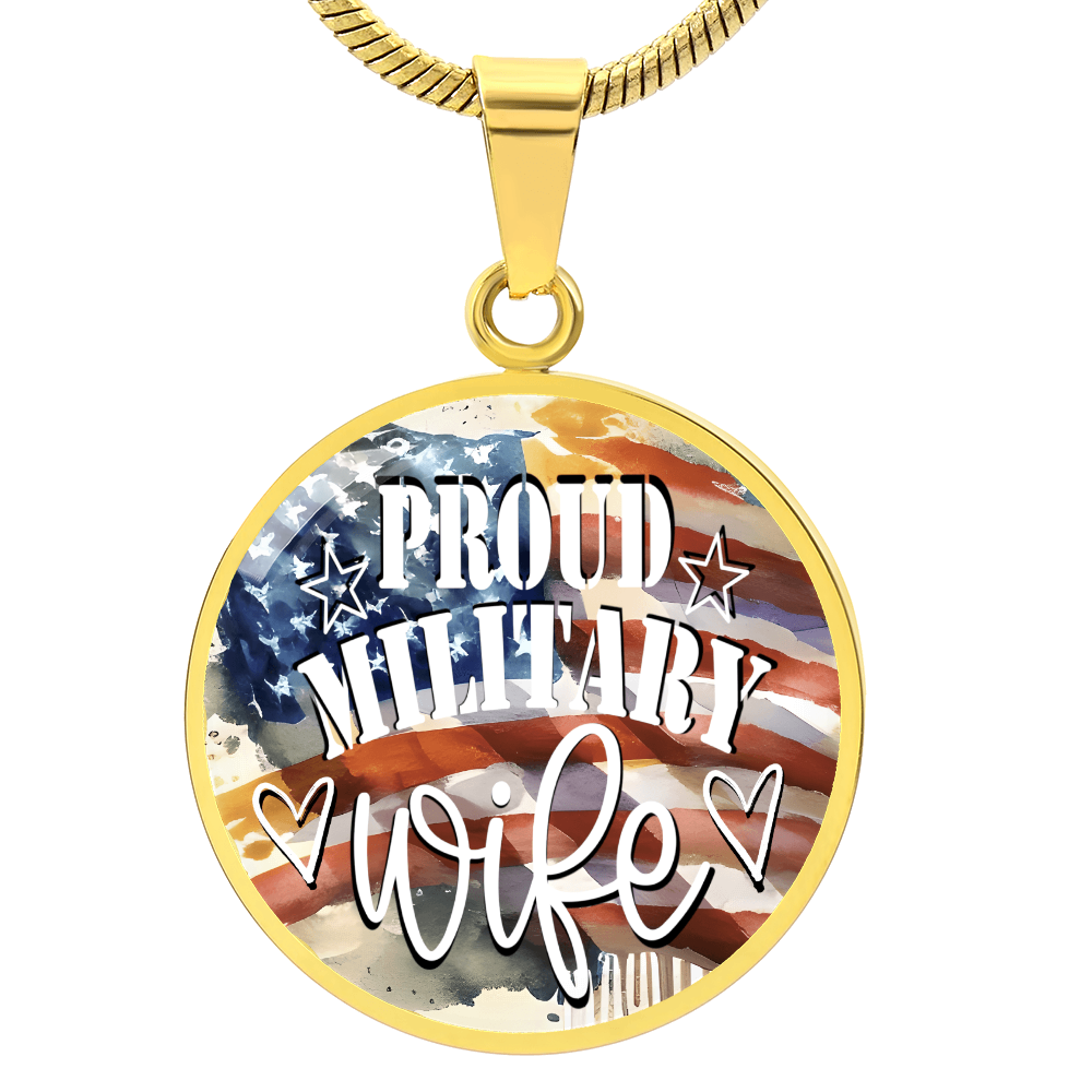 United States Proud Military Wife Graphic Round Necklace