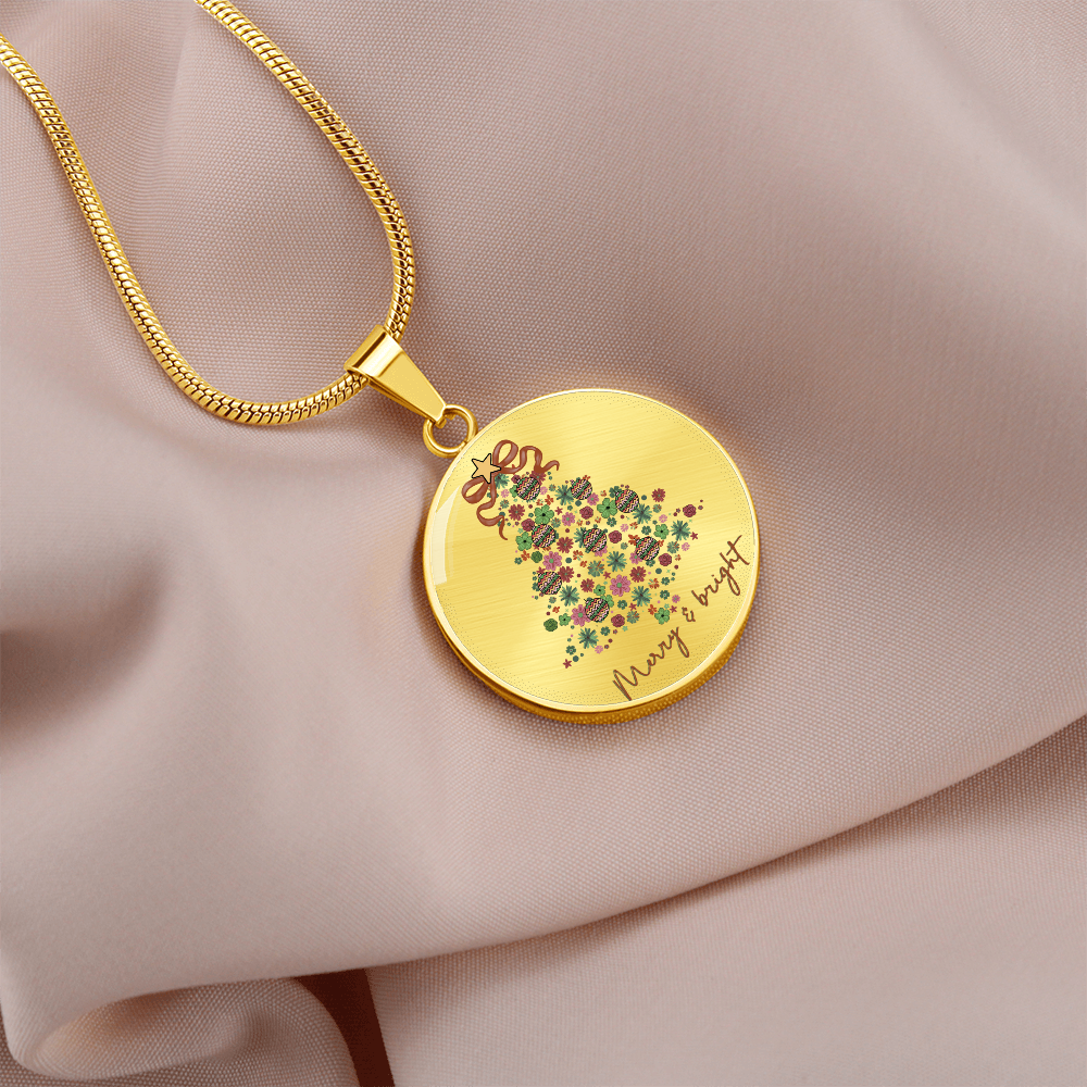 Christmas Merry & Bright Round Luxury Graphic Necklace