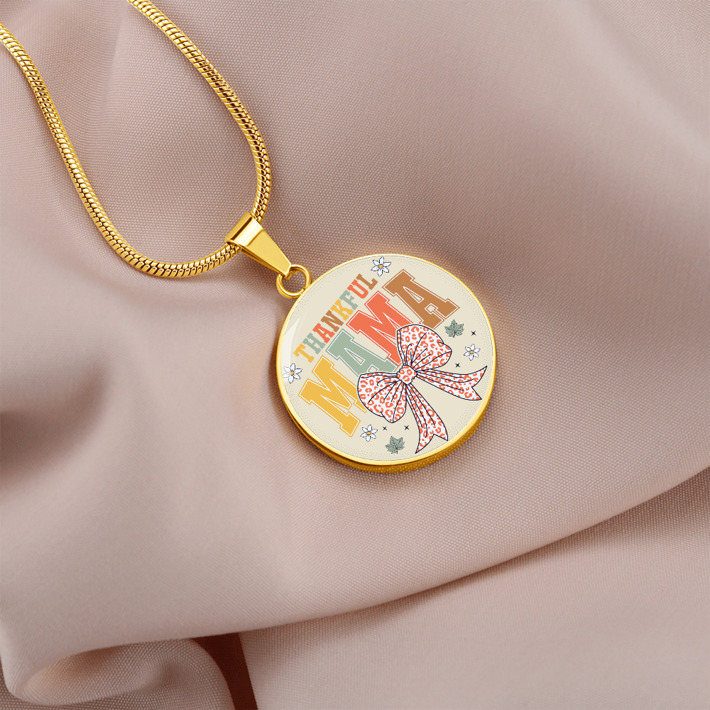 Thankful Mama Thanksgiving Circle Graphic Necklace