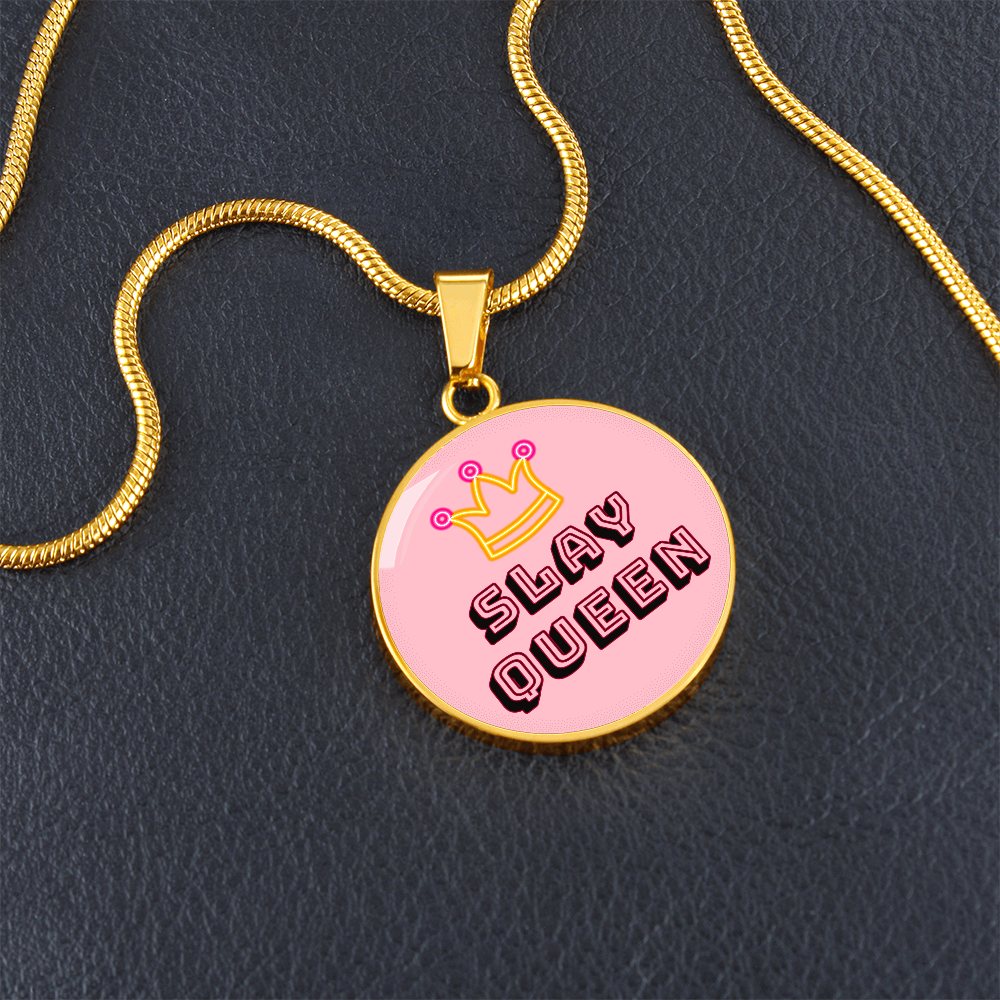 Slay Queen Pink Graphic Round Necklace
