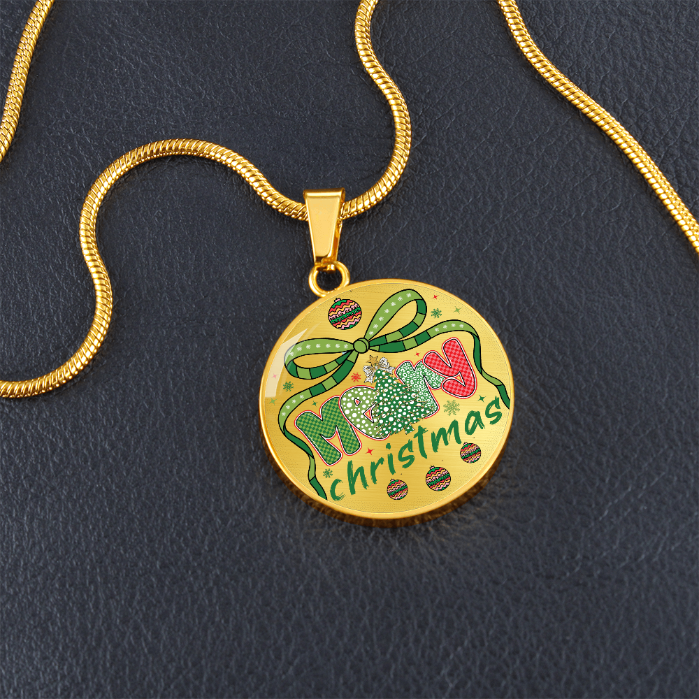 Festive Merry Christmas Round Luxury Necklace