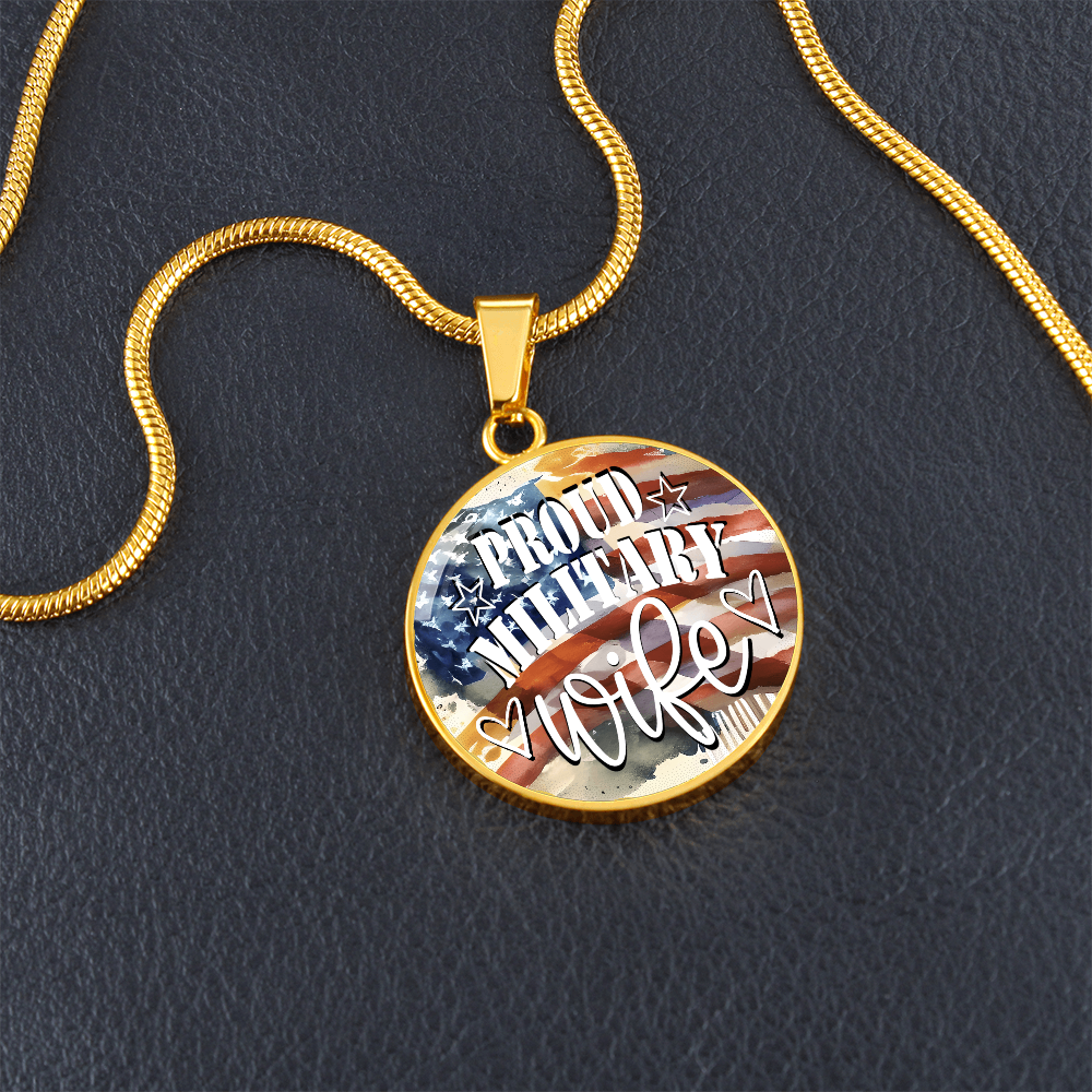 United States Proud Military Wife Graphic Round Necklace