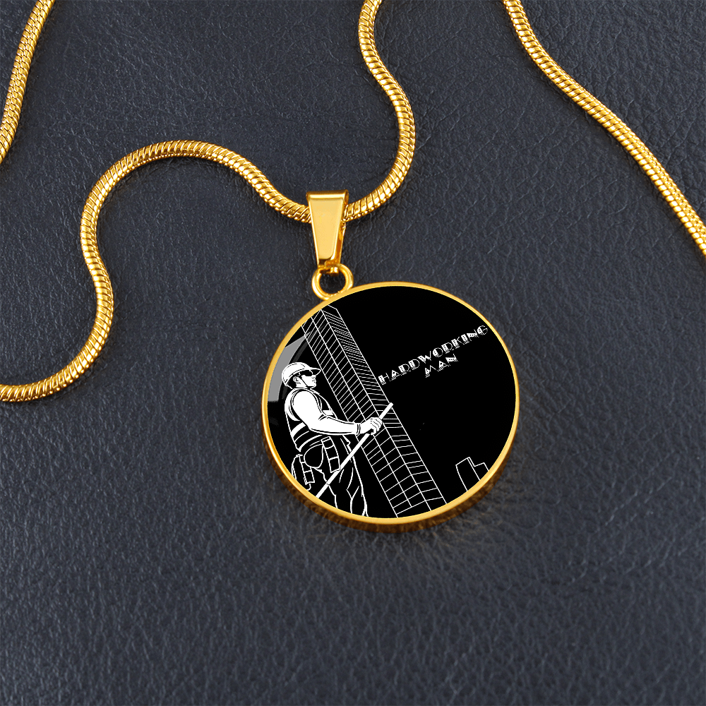 Hardworking Man Construction Worker Graphic Round Necklace