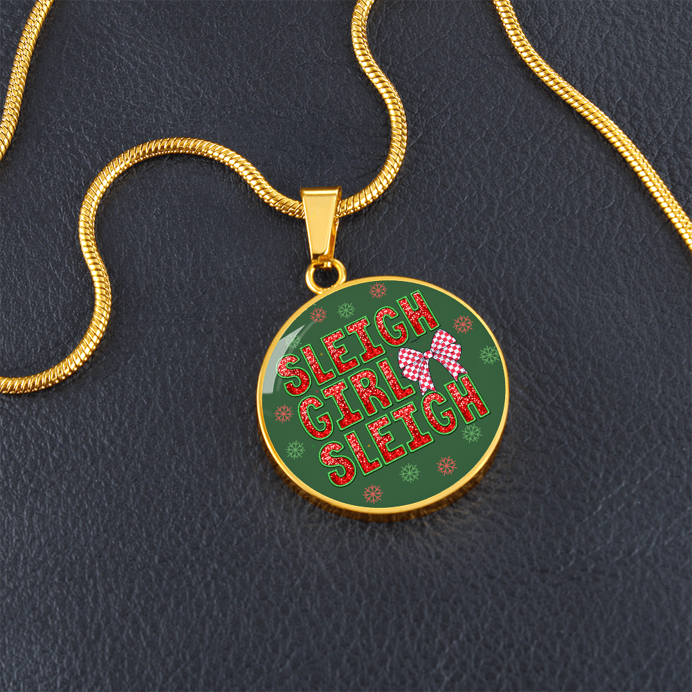 Sleigh Girl Sleigh Christmas Circle Graphic Necklace