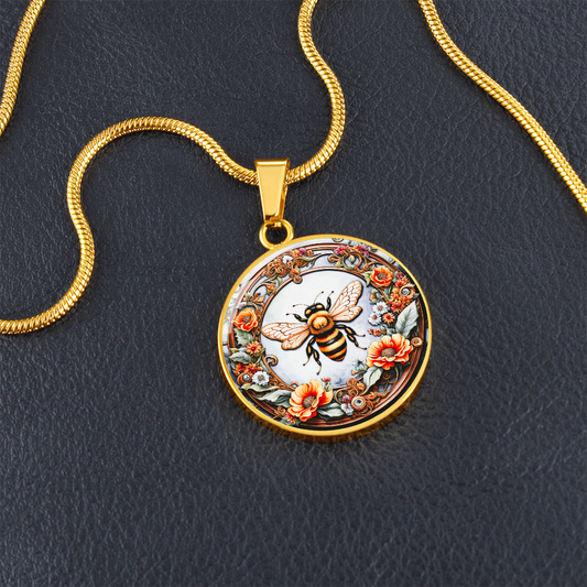 Bumble Bee Round Graphic Luxury Necklace