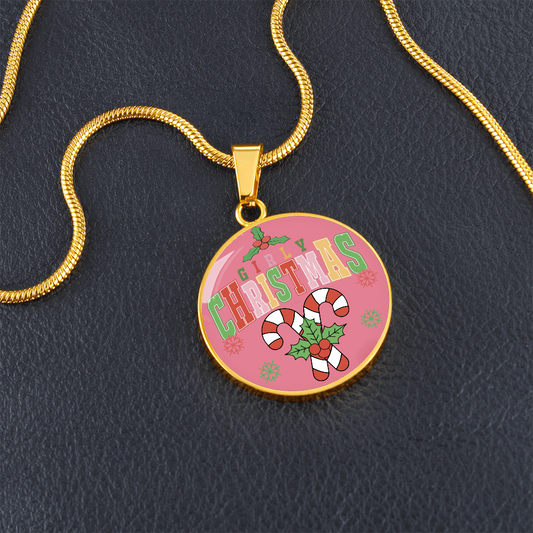 Girly Christmas with Candy Canes Circle Graphic Necklace