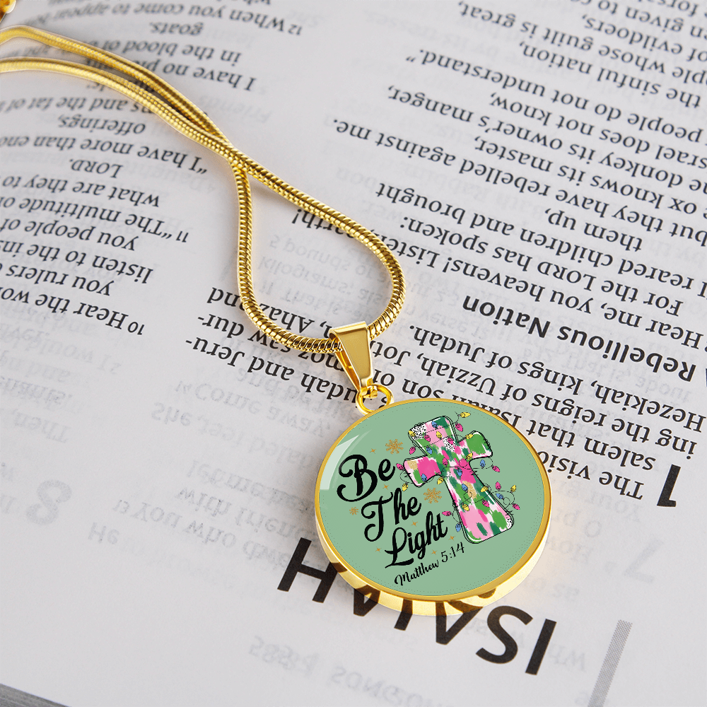 Christmas Be the Light Matthew 5:14 Circle Graphic Necklace